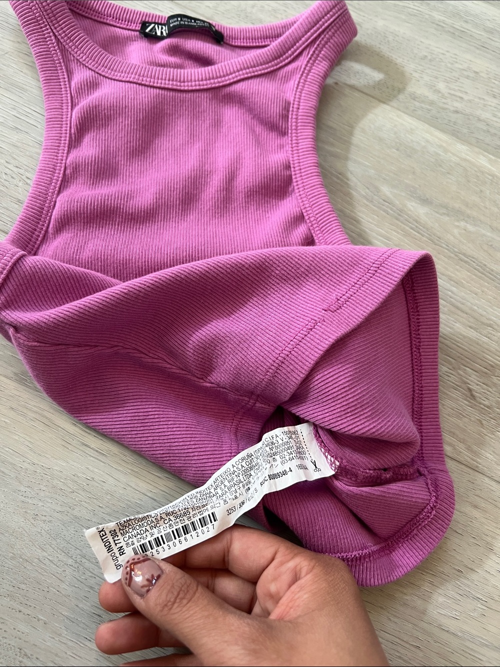 💋3/$10💋Zara Pink/Purple Racerback Ribbed Crop Top Size S - Picture 3 of 4